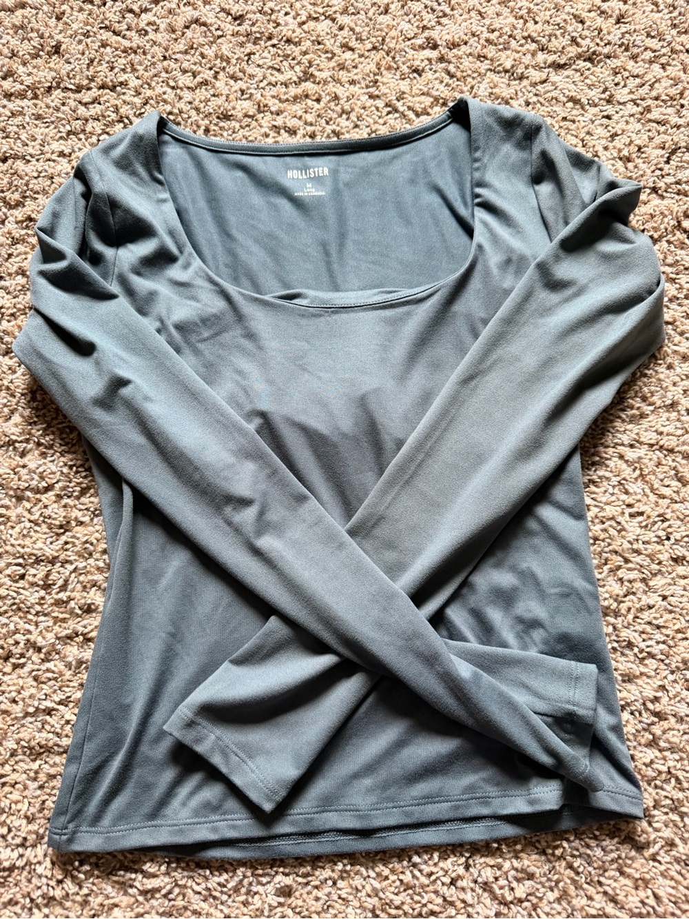 Hollister Long Sleeve Scoop Neck Top - Blue Gray